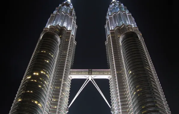 Ночь, небоскреб, night, skyscraper, Kuala Lumpur, Petronas, Malaysia