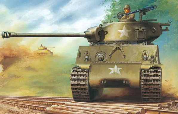 Рисунок, танк, Шерман, американский средний танк