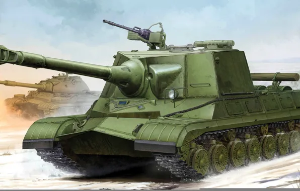Рисунок, арт, Объект 268, советская опытная тяжёлая противотанковая САУ, Штурмовое орудие, Самоходная противотанковая пушка