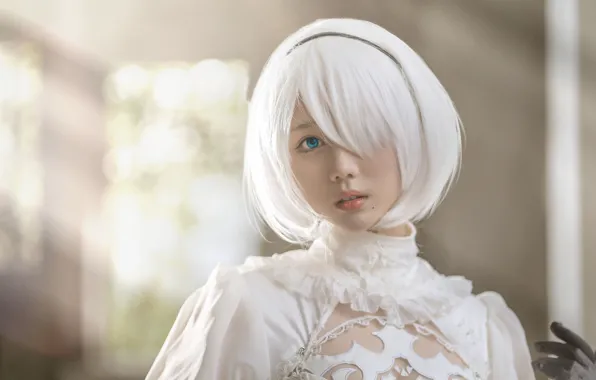 Asian, Model, pretty, Woman, White Hair, Cosplay, Close Up, Close Shot