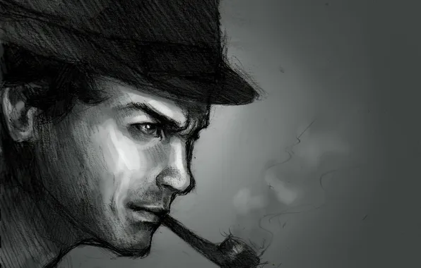 Картинка трубка, шляпа, профиль, мужчина, Шерлок Холмс, Sherlock Holmes