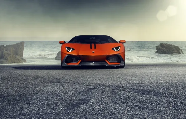 Картинка Lamborghini, Orange, Front, Vorsteiner, Sun, Sea, Supercar, Zaragoza