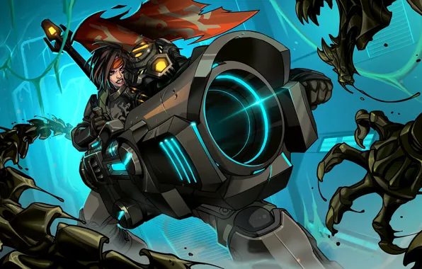 Девушка, игра, пушка, Paladins