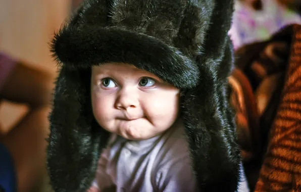 Взгляд, лицо, шапка, ребенок, мех
