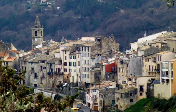 Горы, Франция, дома, Врок