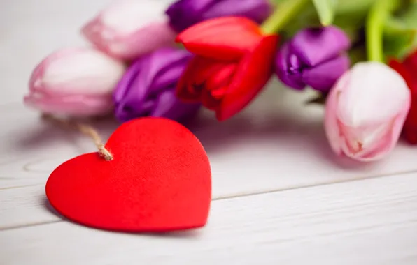 Любовь, цветы, сердце, букет, colorful, тюльпаны, red, love