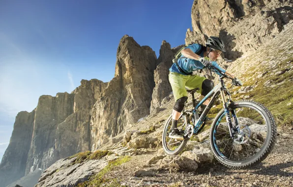 Горы, спорт, спортсмен, nature, hills, man, mountain bike, cyclist