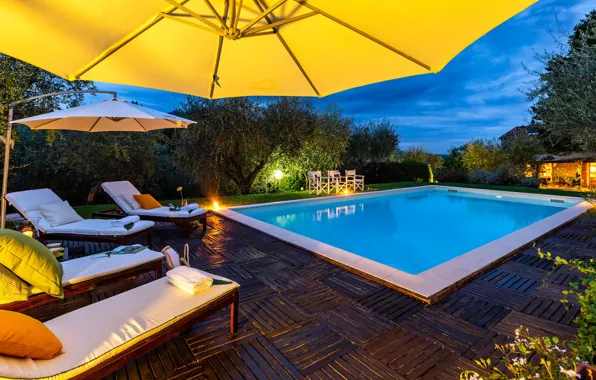 Вилла, вечер, бассейн, Италия, терраса, Tuscany, Lucca, Villa Il Colle Di Moriano