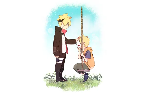Дети, аниме, арт, Naruto, качеля, Узумаки Наруто, Боруто, Натуто