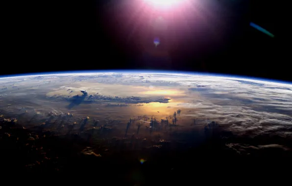 Картинка космос, облака, свет, планета, атмосфера