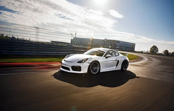 Движение, скорость, трасса, Porsche, Cayman, два, GT4, Clubsport