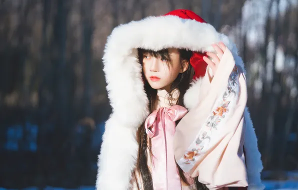 Beautiful, Asian, Model, Winter, Snow, Woman, Pretty, Fur