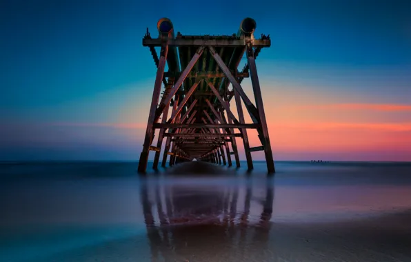 Картинка море, пирс, зарево