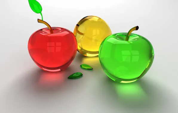 Стекло, красный, зеленый, яблоки