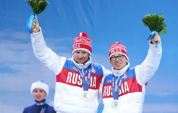 Радость, цветы, серебро, лыжники, Russia, биатлон, чемпионы, медали