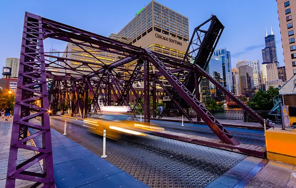 Картинка мост, Чикаго, такси, USA, США, Chicago, Illinois