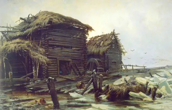 Небо, вода, птицы, Клевер Юлий, руина, заброшенная мельница