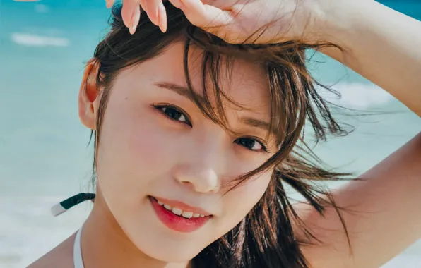 Waves, beach, Asian, sea, woman, young, model, lips