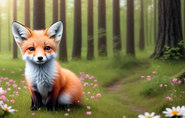 Картинка forest, animals, nature, drawings, foxes, neural network