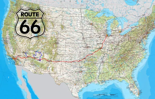 Картинка USA, road, Map, Route 66, highway, miscellanea, North America, border