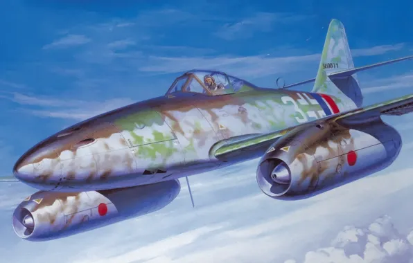 Картинка war, art, painting, ww2, jet fighter, Messerschmitt Me 262 A-1a