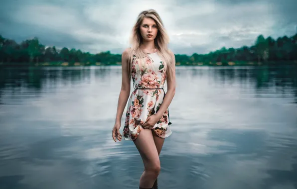 Девушка, платье, ножки, в воде, Lods Franck, Angy, alone on the lake