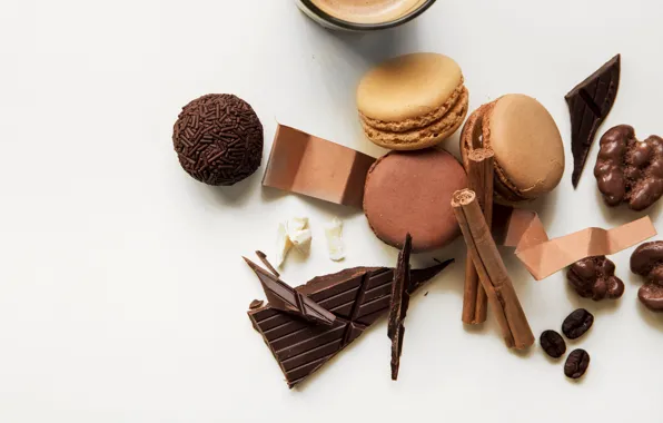 Кофе, шоколад, десерт, chocolate, macaroons