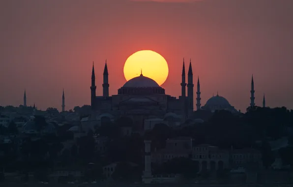 Sunset, mosque, istanbul, hagia sophia