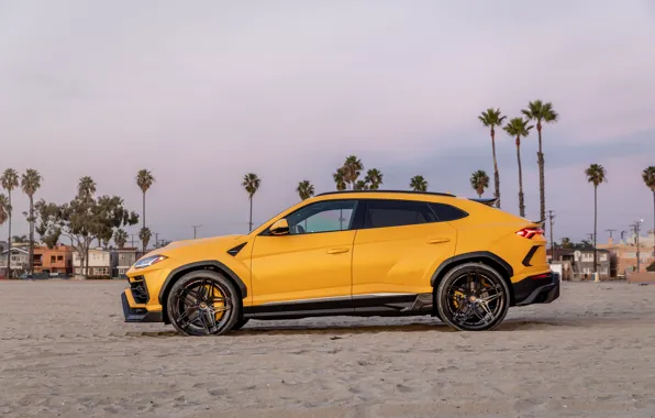Пляж, закат, вечер, Lamborghini, вид сбоку, Vorsteiner, кроссовер, Urus