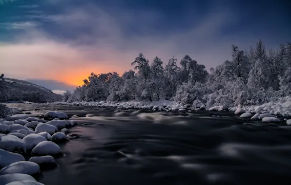Зима, закат, река