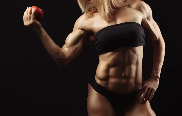 Apple, muscles, blonde, pose, abs, bodybuilder