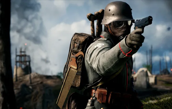 Пистолет, оружие, война, игра, солдат, немец, Electronic Arts, Battlefield 1