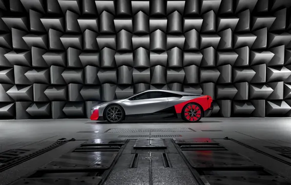Картинка купе, BMW, в профиль, 2019, на фоне стены, Vision M NEXT Concept
