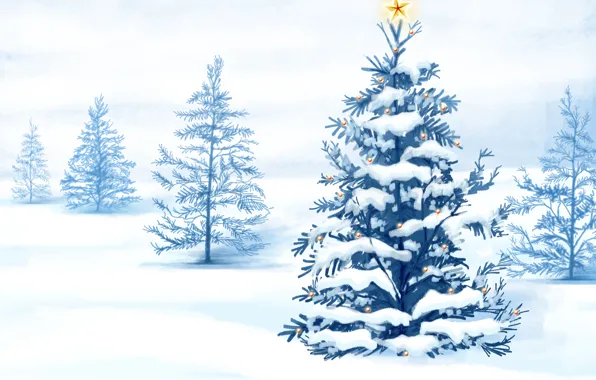 Картинка зима, снег, рисунок, новый год, Елка