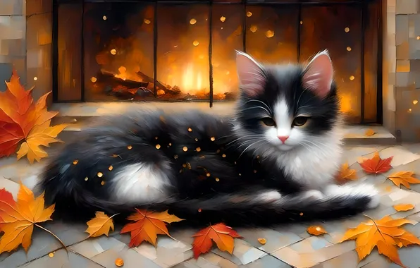 Кошка, кот, взгляд, поза, котенок, мордашка, ИИ-арт, нейросеть