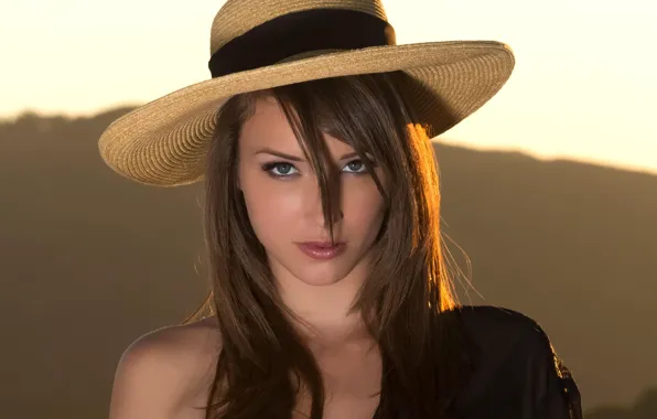 Картинка взгляд, девушка, шляпа, Malena Morgan.модель