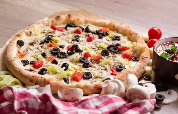 Table, Pizza, Fungi, Ingredients