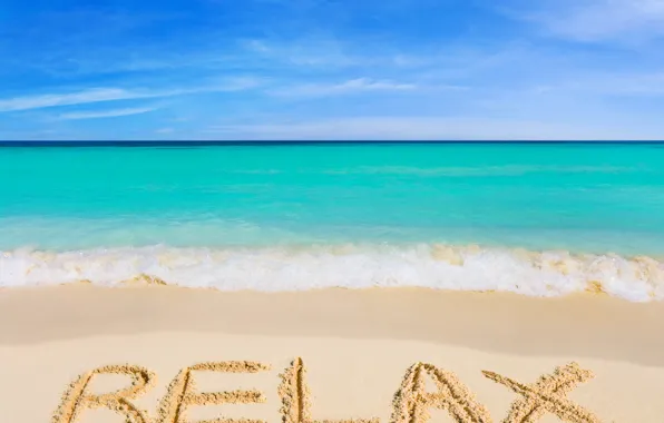 Пляж, природа, океан, надпись, вид, relax