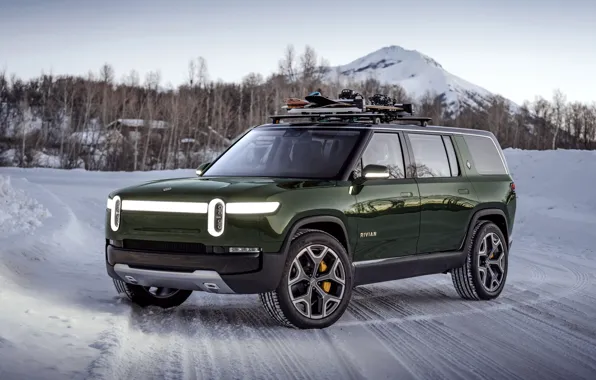 Зима, дорога, снег, SUV, 2019, Rivian, R1S