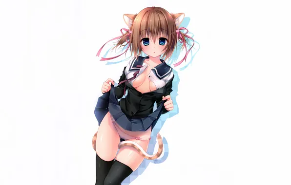Girl, sexy, lingerie, pantsu, cleavage, school uniform, panties, thighhighs