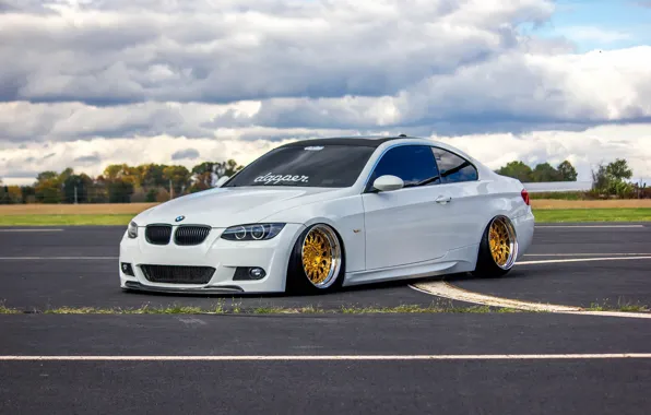 Bmw, бмв, turbo, white, wheels, gold, tuning, power