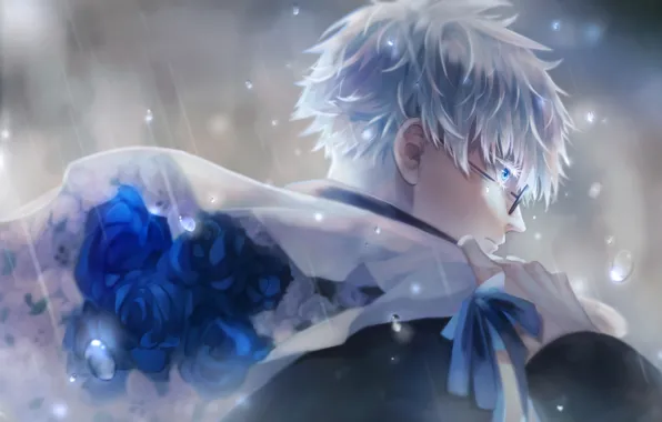 Дождь, букет, парень, Jujutsu Kaisen, Satoru Gojou
