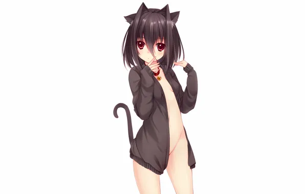 Girl, sexy, cleavage, brown hair, boobs, animal ears, anime, beautiful