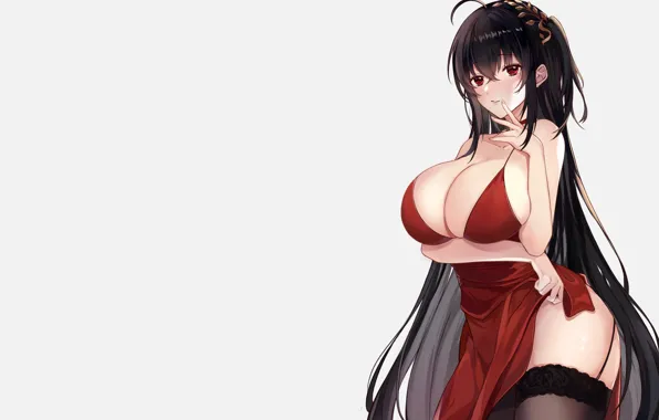 Girl, sexy, cleavage, thighhighs, long hair, dress, boobs, anime