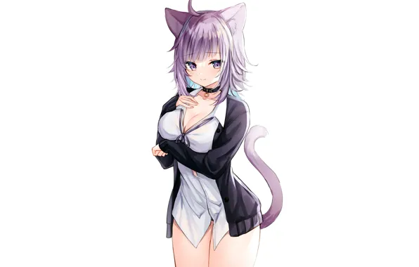 Girl, sexy, cleavage, boobs, animal ears, anime, beautiful, short hair