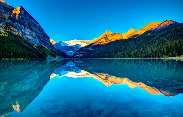 Картинка небо, закат, горы, озеро, Канада, Альберта, Lake Louise