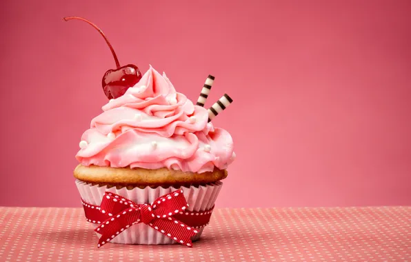 Бантик, cake, крем, Happy Birthday, pink, sweet, cupcake, кекс