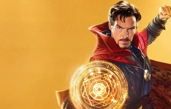 Портал, Бенедикт Камбербэтч, Benedict Cumberbatch, жёлтый фон, Doctor Strange, Доктор Стрэндж