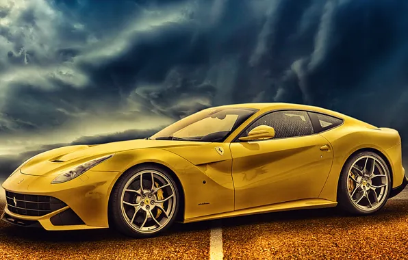 Дорога, Ferrari, автомобиль, желтая, F12berlinetta