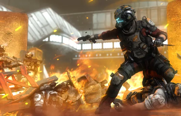 Рендеринг, огонь, война, солдаты, шлем, pilot, Titanfall 2, Jack Cooper